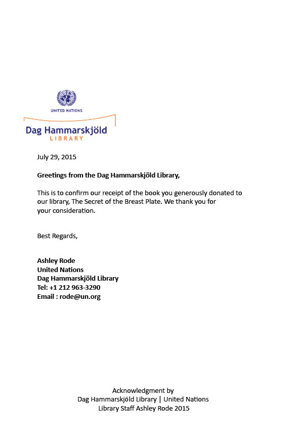 Letter from the United Nations Dag Hammarskjold Library