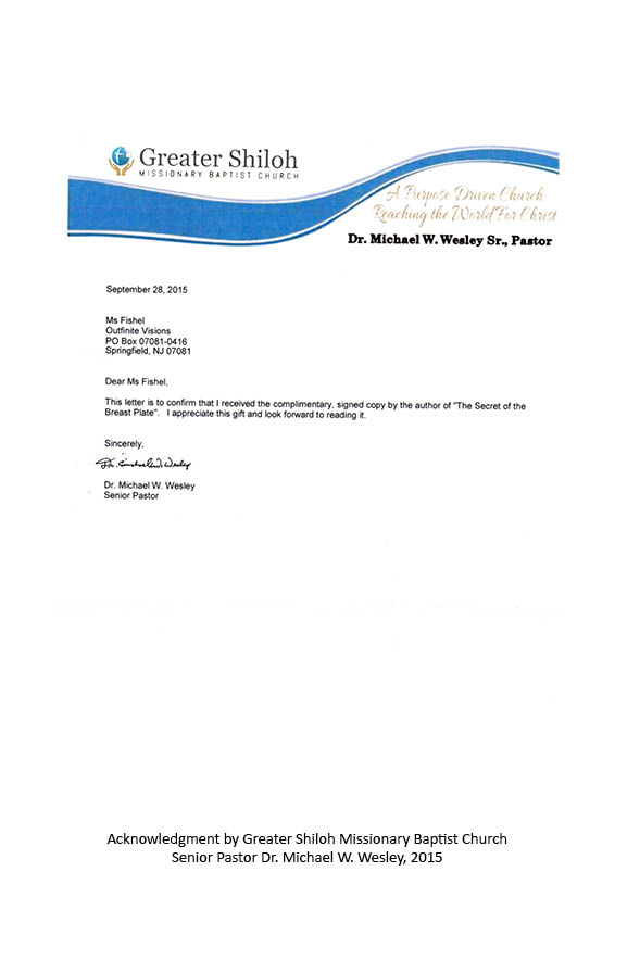 Letter from Senior Pastor Dr. Michael W. Wesley of Shiloh Missionary Baptist Church