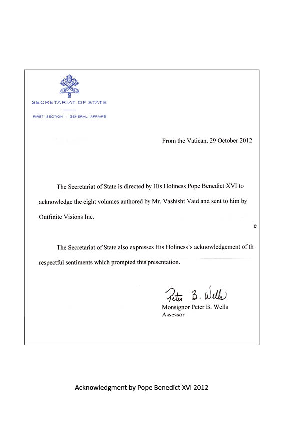 Letter on behalf of the Pope from the Vatican