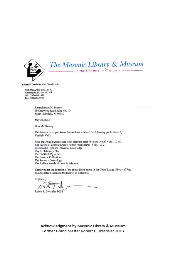 Letter from Former Grand Master Robert F. Drechsler of the Masonic Library and Museum