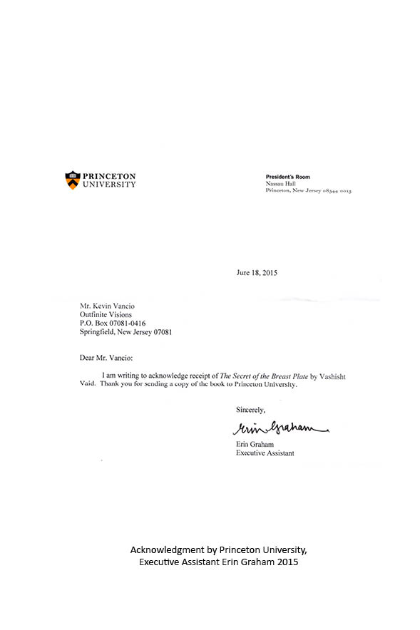 Letter from the President's Office of Princeton University